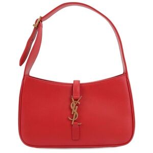 Fashion Red Leather ParisLe 5 a 7 Shoulder Bag With Classic Gold Bronze Mono